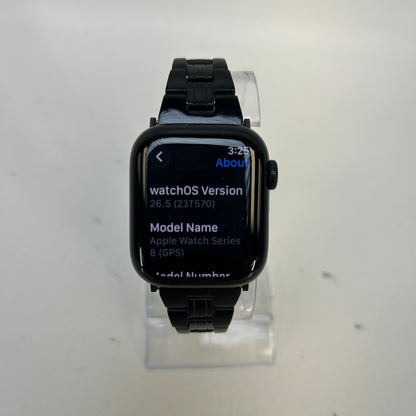 GPS Only Apple Watch Series 8 41MM Midnight Aluminum Jet Black Metal Chain Band MNU73LL/A