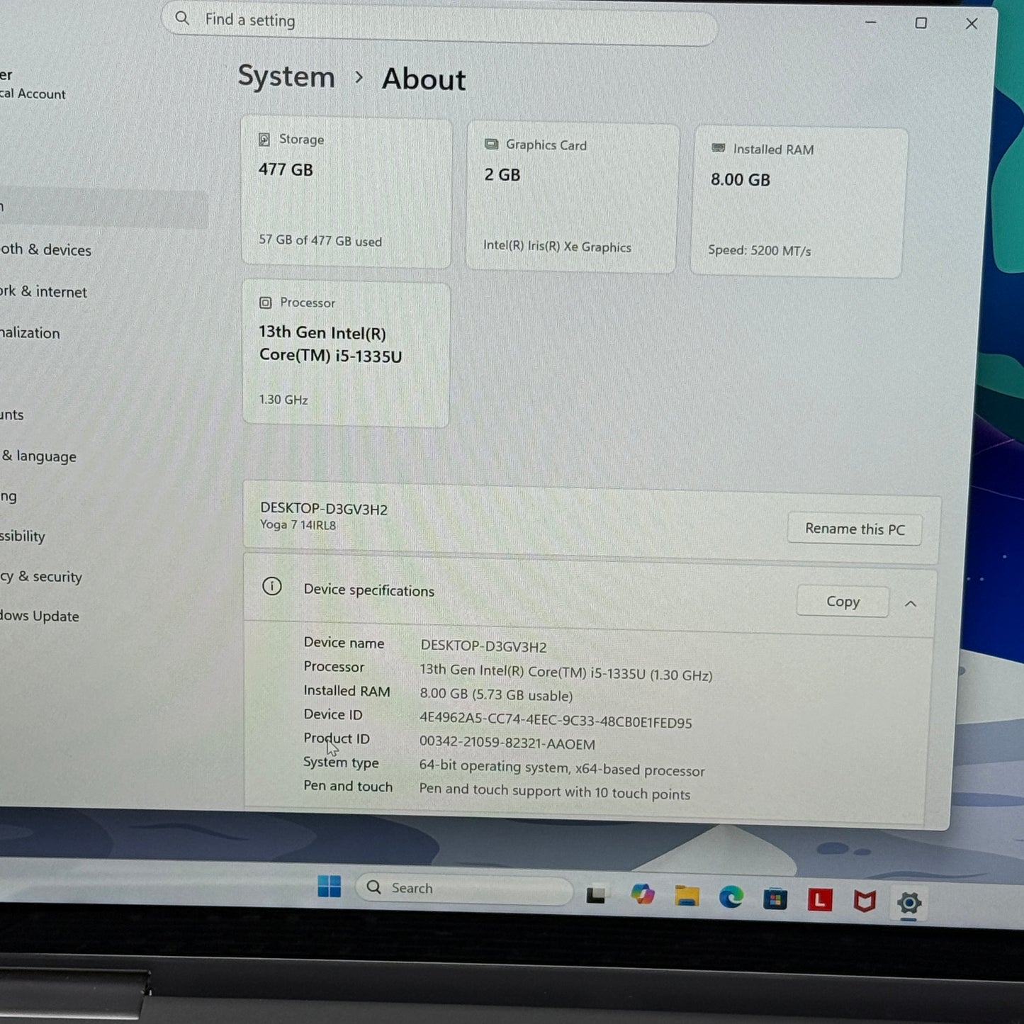 Lenovo Yoga 7 2-in-1 14IRL8 14" i5-1335U 1.3GHz 8GB RAM 512GB SSD