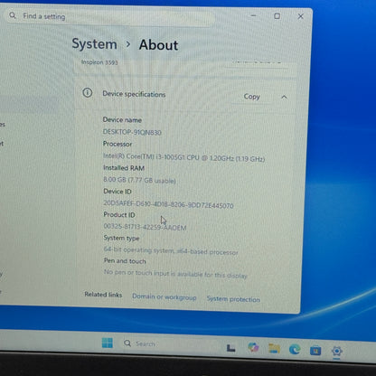 Dell Inspiron 3593 15.6" i3-1005G1 1.2GHz 8GB RAM 1TB SSD