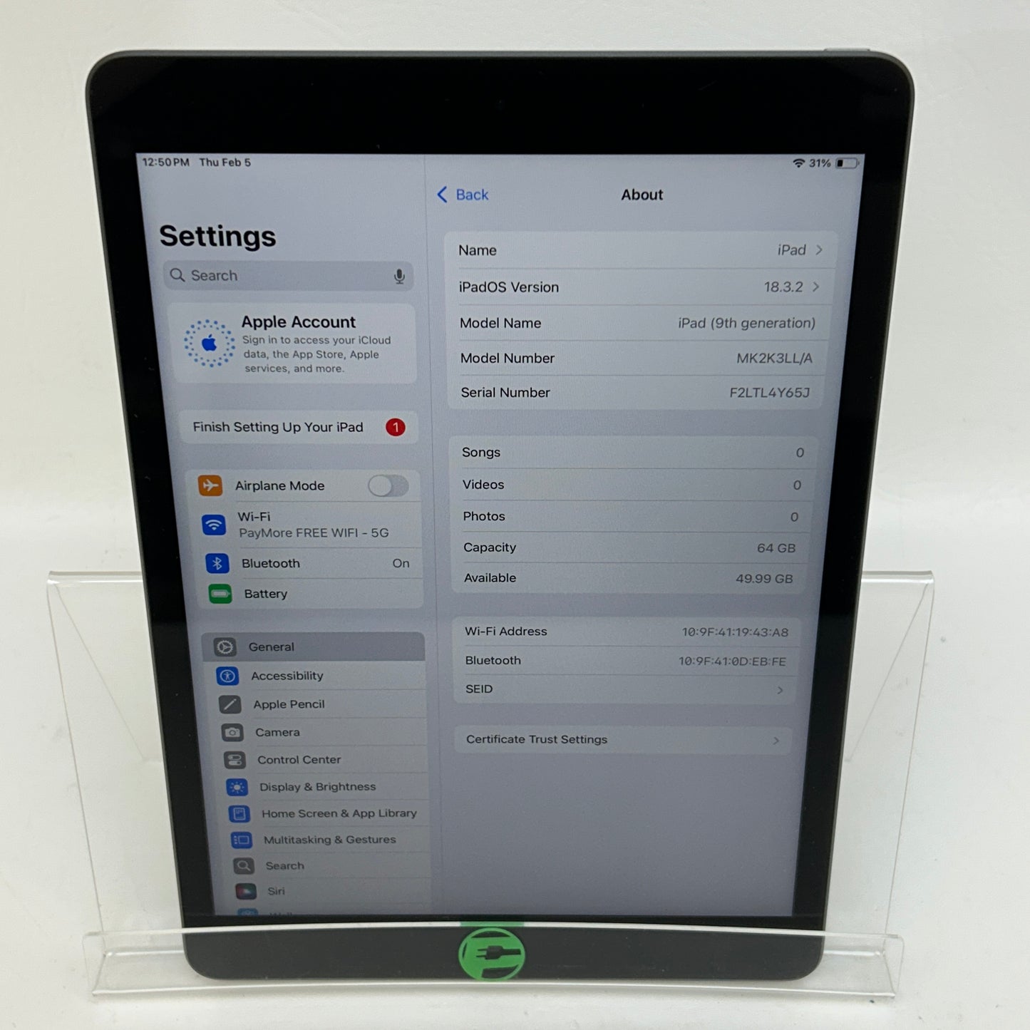 WiFi Only Apple iPad 9th Gen 64GB Space Gray MK2K3LL/A