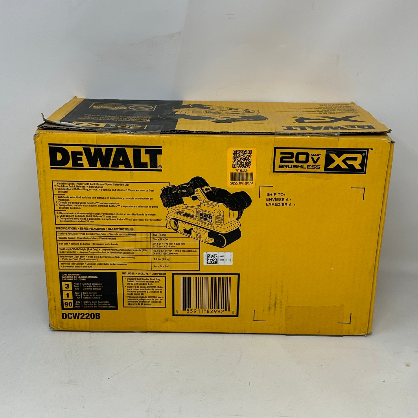 New DeWalt DCW220B 20V MAX XR Cordless Brushless Belt Sander Bare Tool