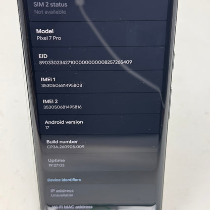 Factory Unlocked Google Pixel 7 Pro 128GB Stormy Black GE2AE