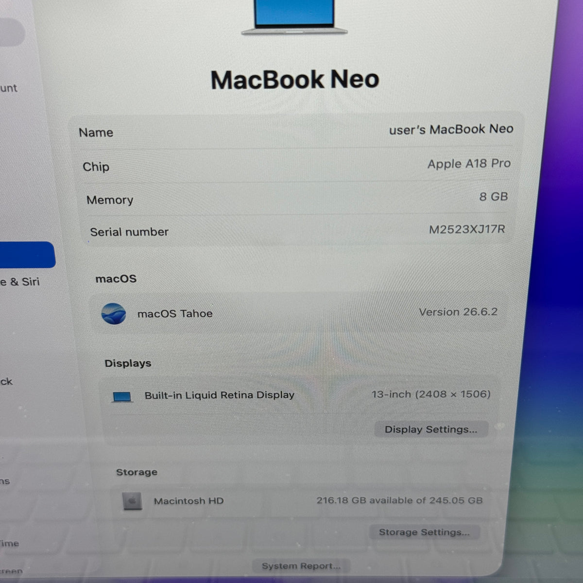 2026 Apple MacBook Neo 13" A18 Pro 5C GPU 4.0GHz 8GB RAM 256GB SSD MHFA4LL/A