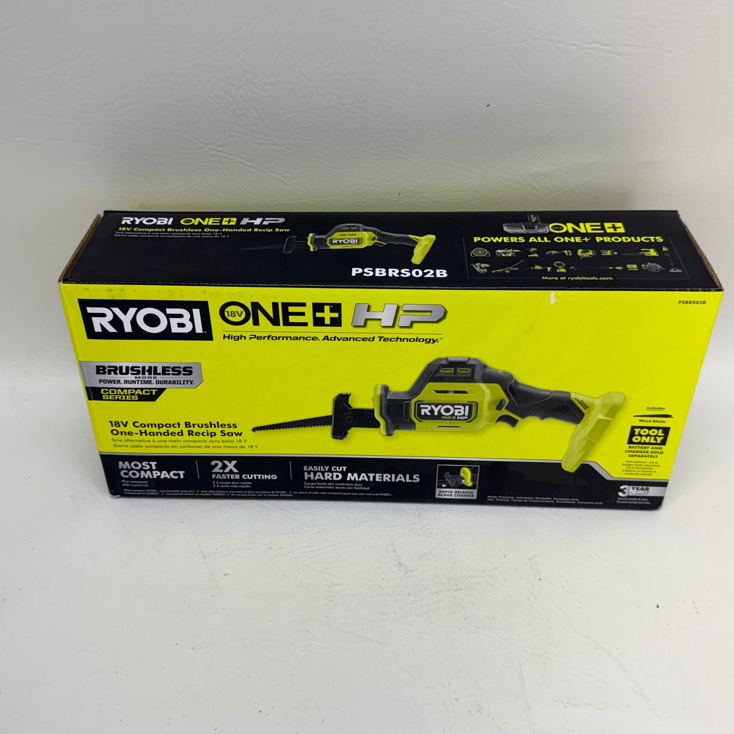 New Ryobi ONE+ HP 18V Compact  Brushless One-Handed Reciprocating Saw PSBRS02B