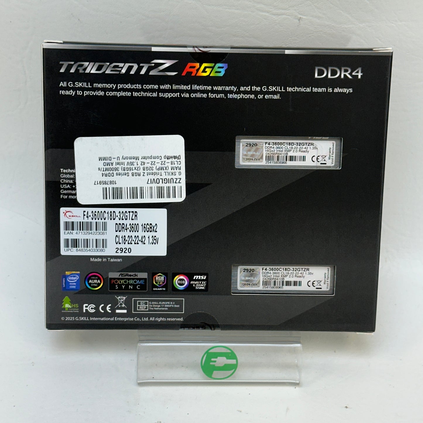 New G.Skill Trident Z RGB 32GB (2x16GB) RAM DDR4 3600MHz F4-3600C18D-32GTZR