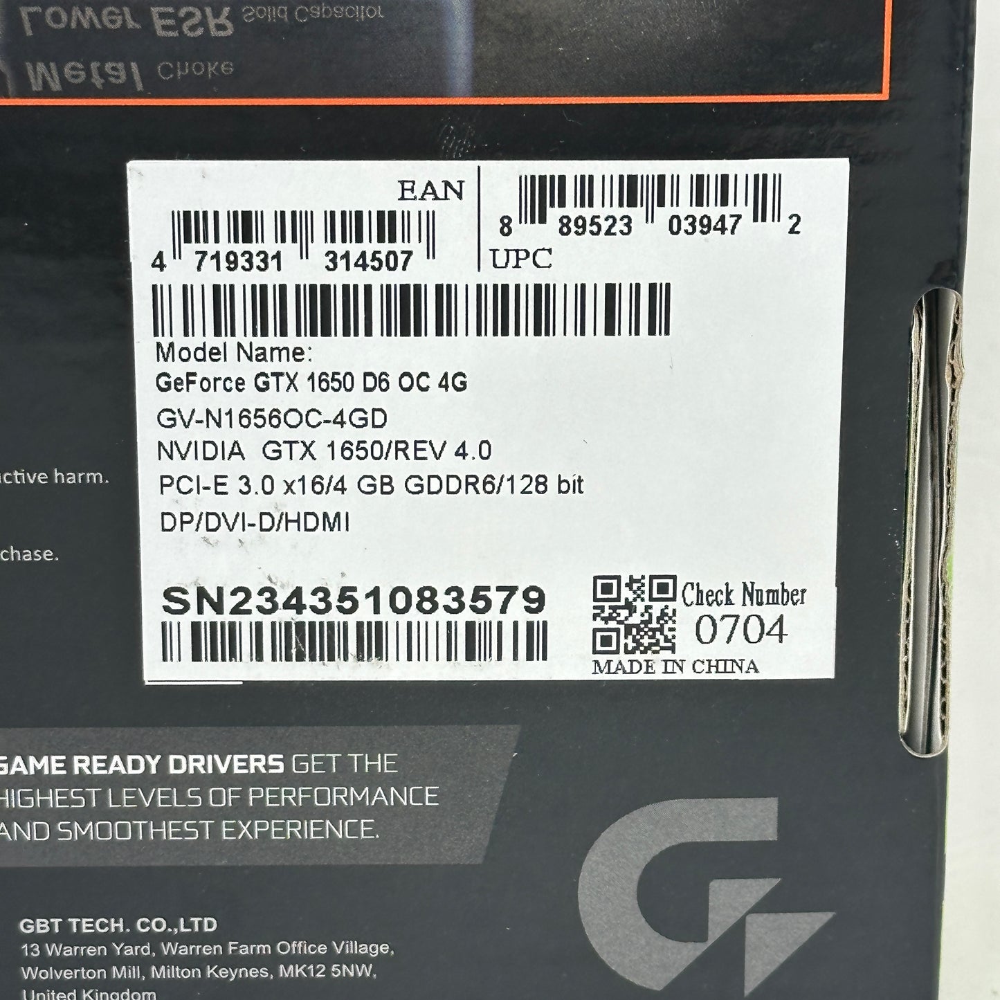 New Gigabyte GeForce GTX 1650 4GB GDDR6 Graphics Card B0CS68S77J