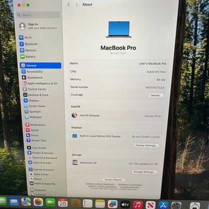 2023 Apple MacBook Pro 16" M2 Max 38C GPU 3.5GHz 96GB RAM 2TB SSD A2780