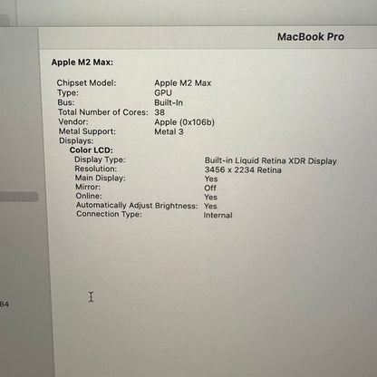 2023 Apple MacBook Pro 16" M2 Max 38C GPU 3.5GHz 96GB RAM 2TB SSD A2780