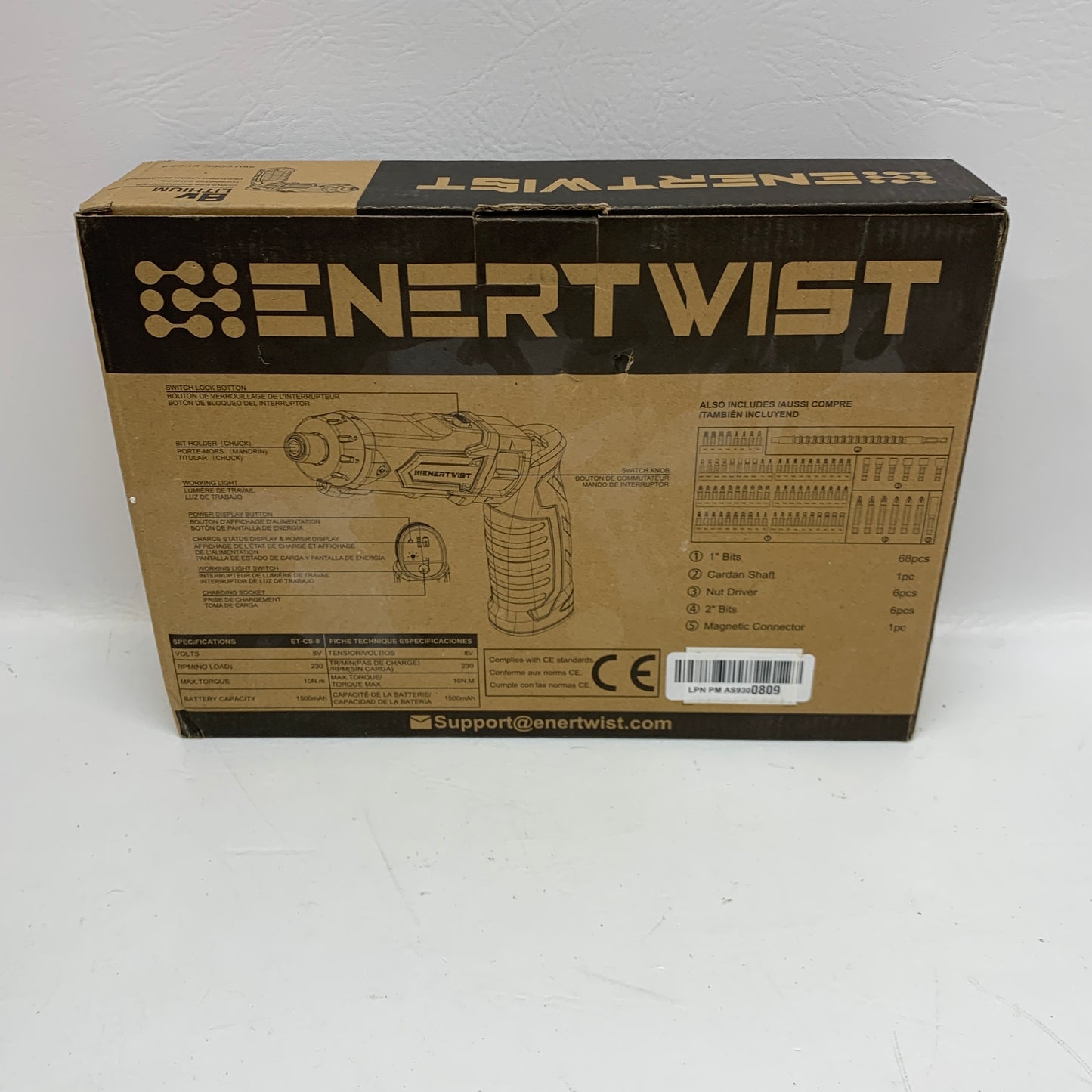 New Enertwist 8V Max Cordless Screwdriver ET-CS-8 Pivot Handle 82pc Bit Set Case