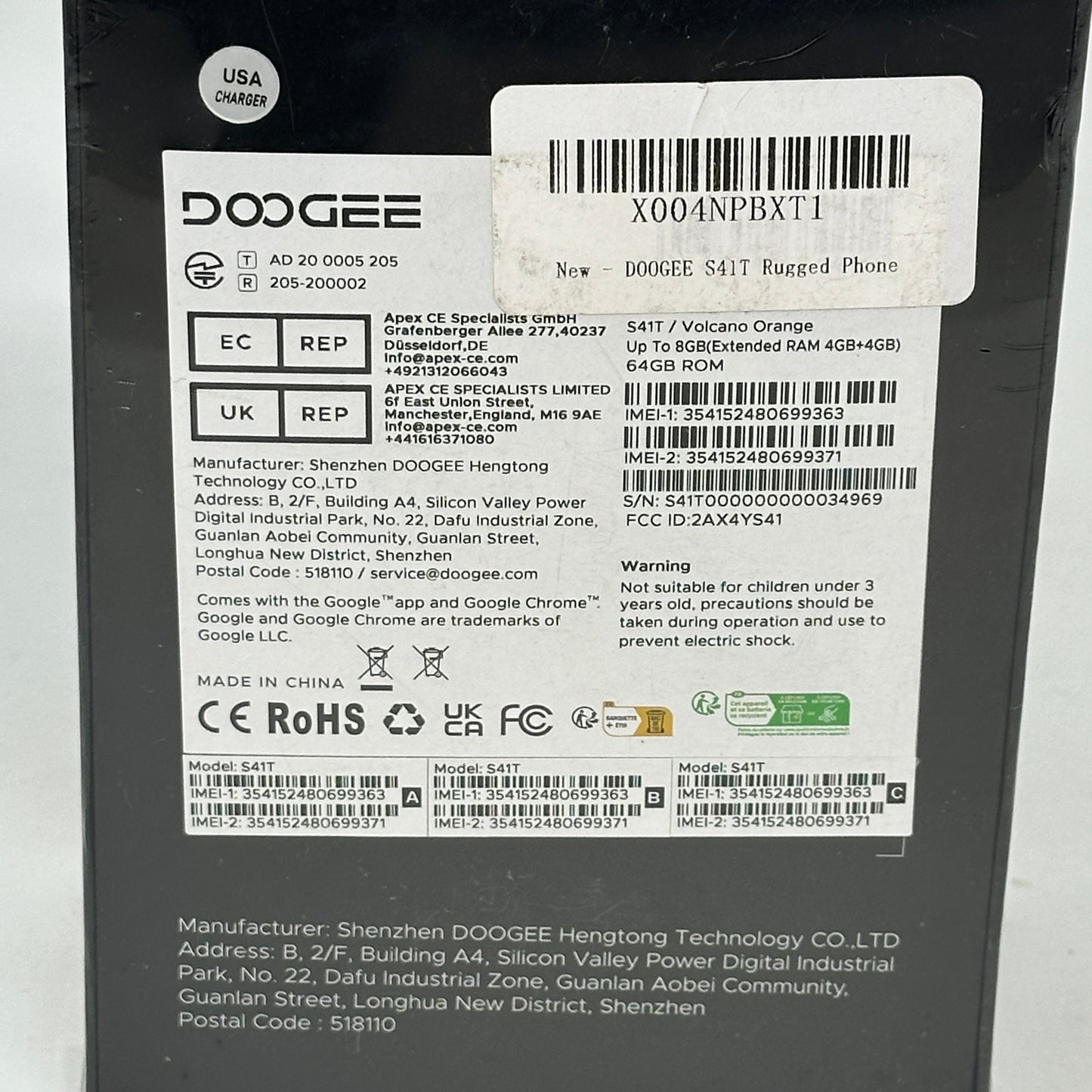 New Doogee S41T 64GB Volcano Orange 8GB RAM GSM Unlocked Rugged Smartphone