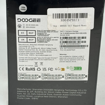 New Doogee S41T 64GB Volcano Orange 8GB RAM GSM Unlocked Rugged Smartphone