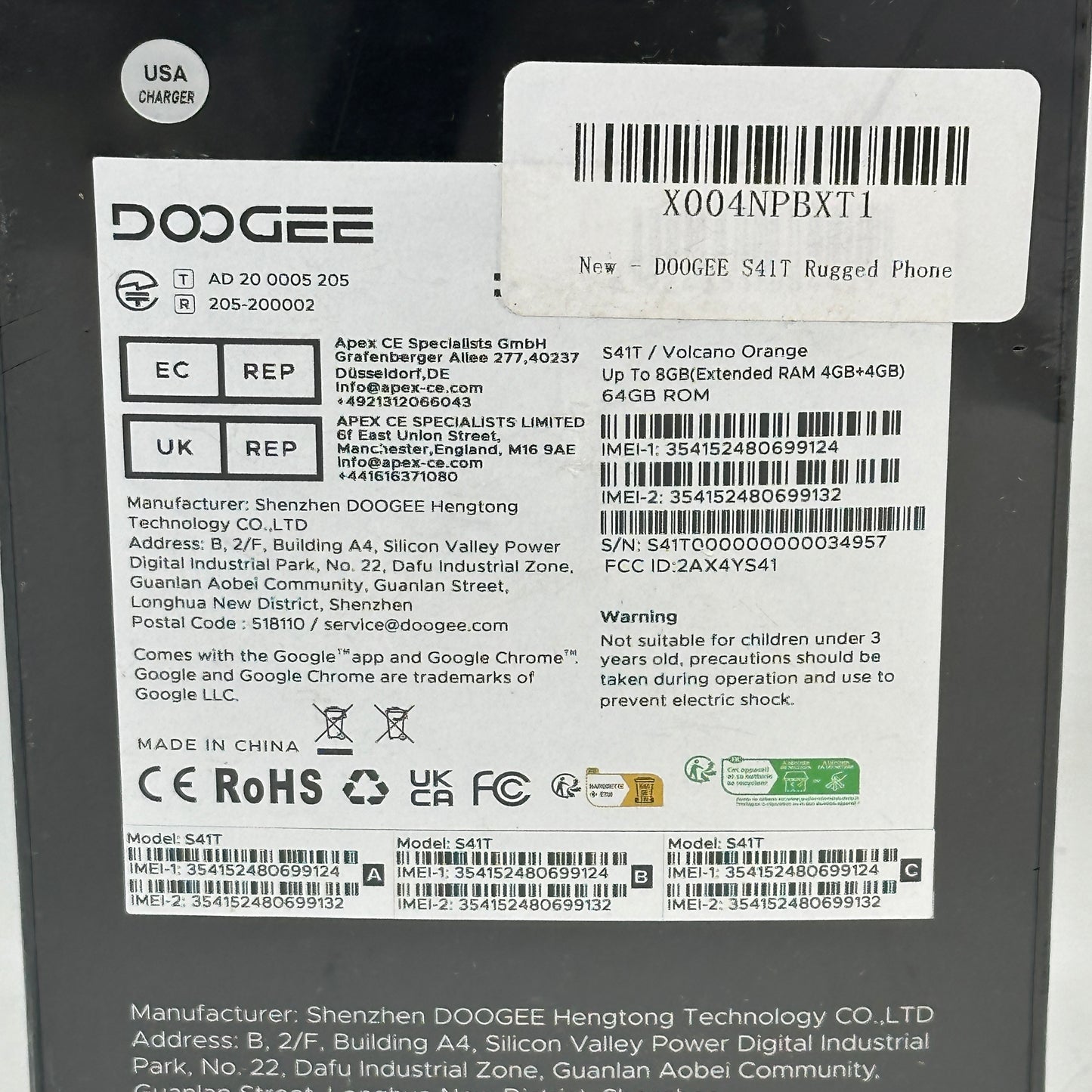New Doogee S41T 64GB Volcano Orange 8GB RAM GSM Unlocked Rugged Smartphone
