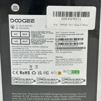 New Doogee S41T 64GB Volcano Orange 8GB RAM GSM Unlocked Rugged Smartphone