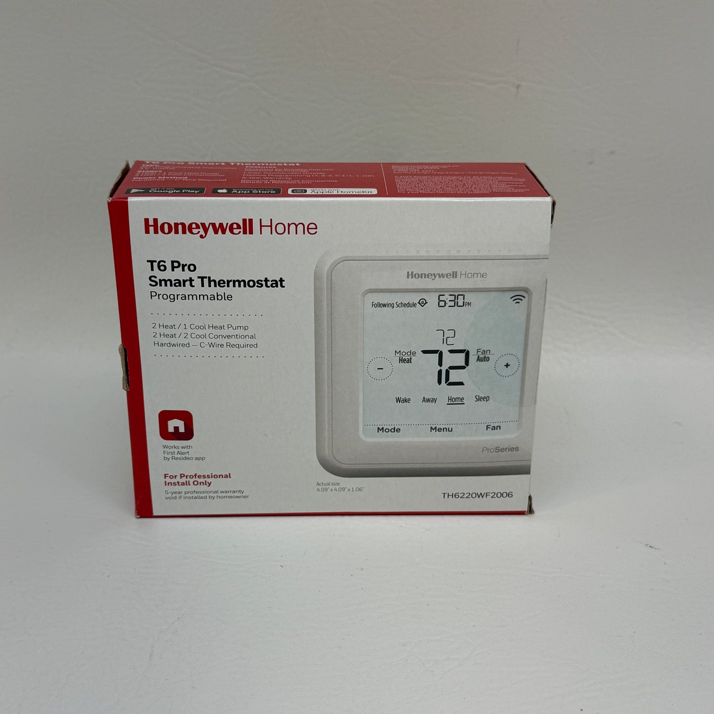 New Honeywell T6 Pro Hawa Square White Thermostat TH6220WF2006/U