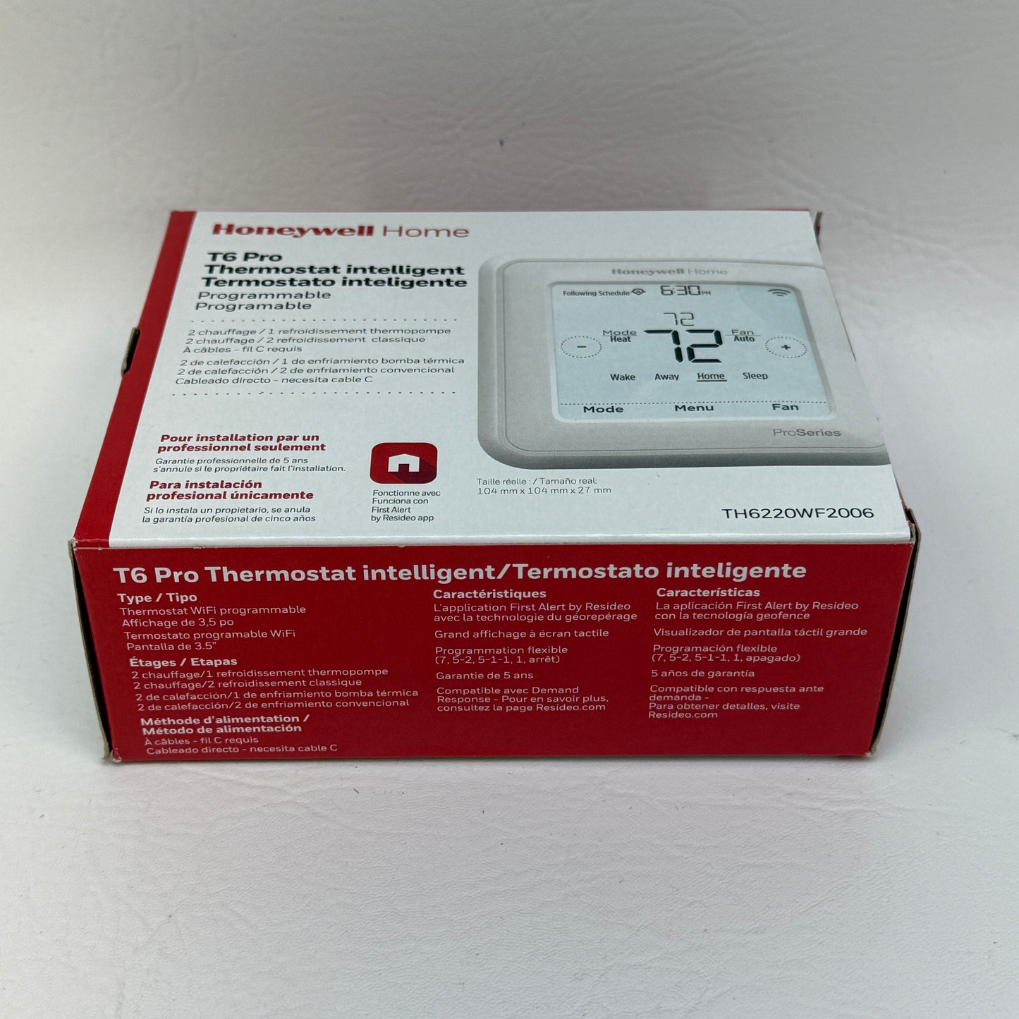 New Honeywell T6 Pro Hawa Square White Thermostat TH6220WF2006/U