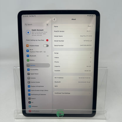 WiFi Only Apple iPad Pro 11" 1st Gen 64GB Space Gray MTXN2LL/A