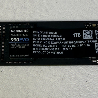Samsung M.2 2280 MZ-V9E1T0 1TB M.2 NVMe Gen 4.0 x 4 SSD 