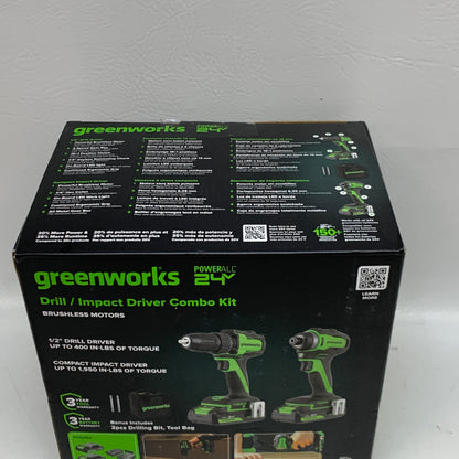 New Greenworks 24V Brushless Drill & Impact Driver Combo Kit