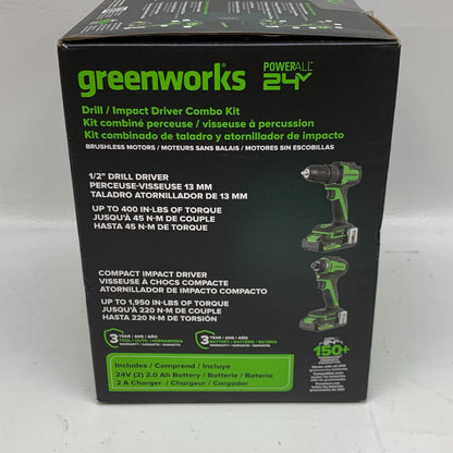 New Greenworks 24V Brushless Drill & Impact Driver Combo Kit