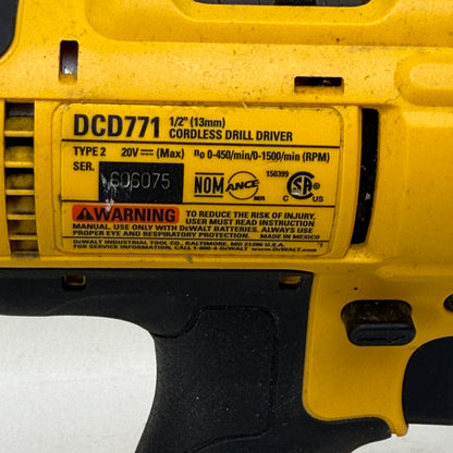 DeWalt DCD771 20V MAX 1/2" (13mm) Cordless Drill Driver