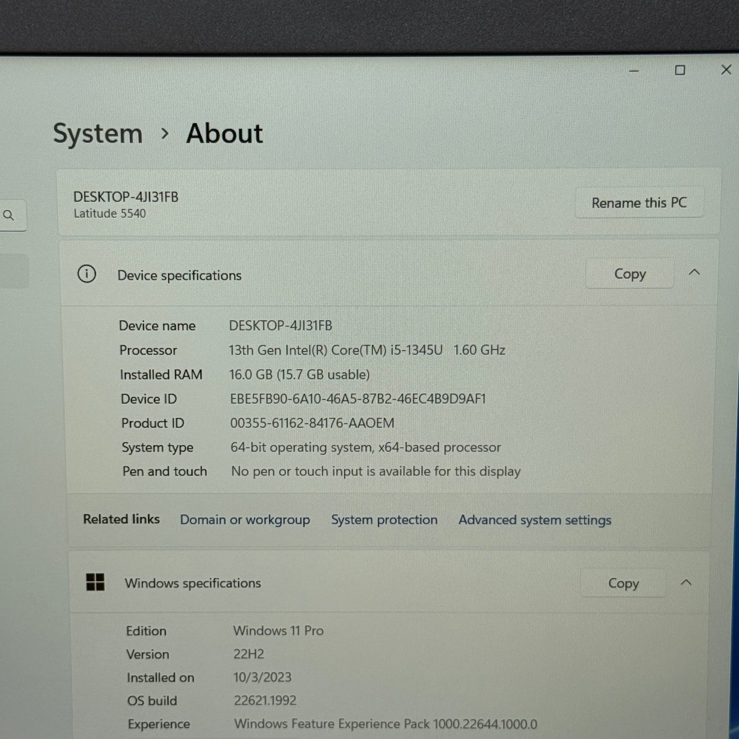 Dell Latitude 5540 15.6" i5-1345U 1.6GHz 16GB RAM 512GB SSD