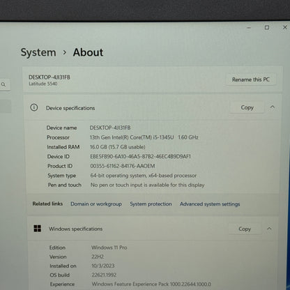 Dell Latitude 5540 15.6" i5-1345U 1.6GHz 16GB RAM 512GB SSD