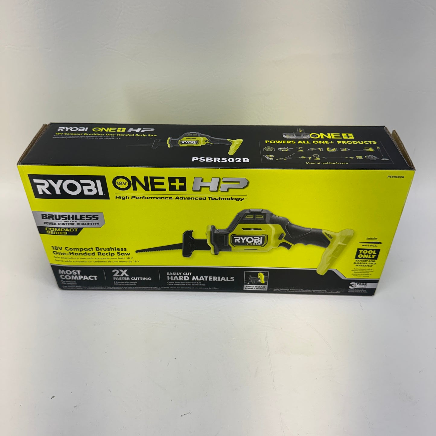New Ryobi ONE+ HP 18VCompact Brushless One-Handed Reciprocating Saw Tool Only
