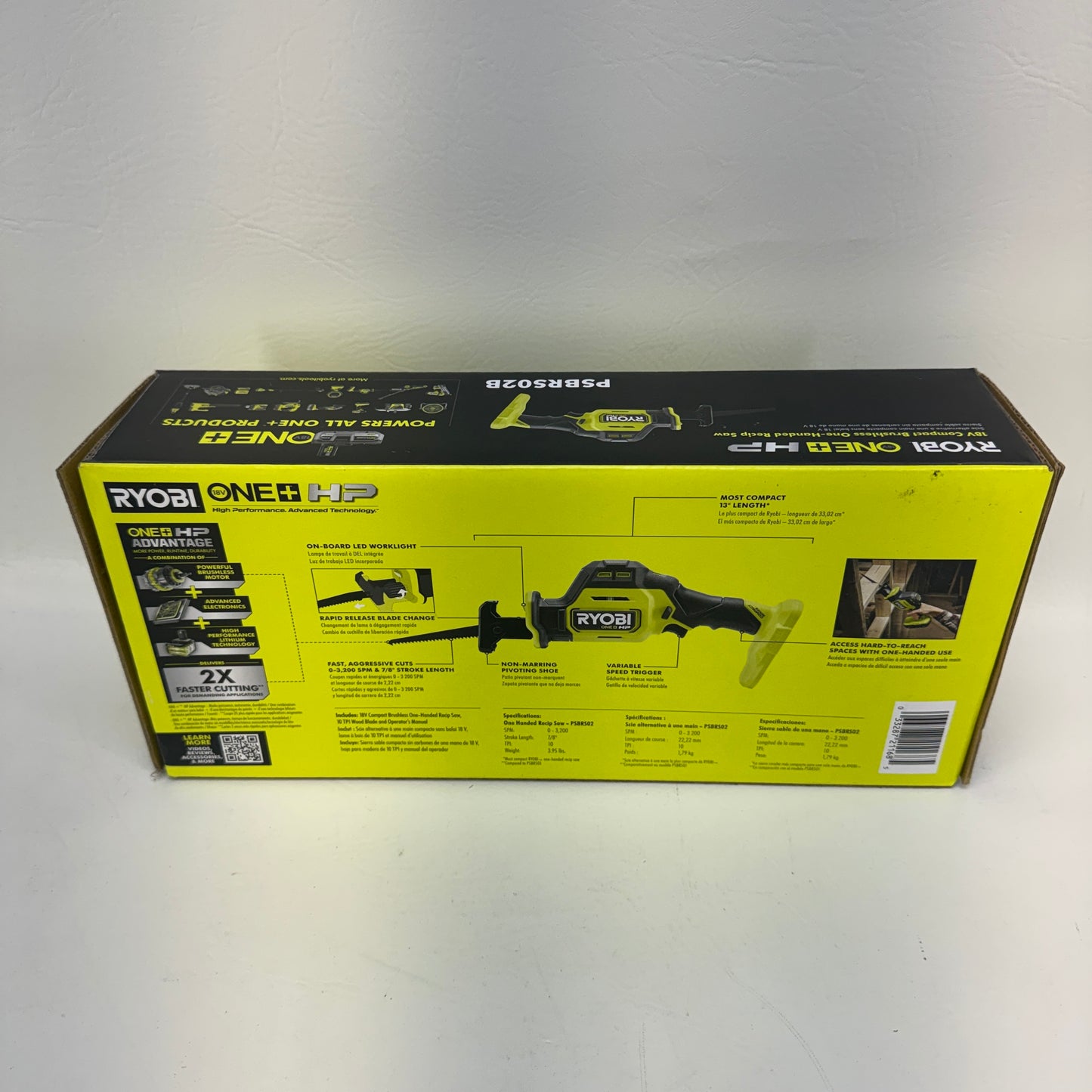 New Ryobi ONE+ HP 18VCompact Brushless One-Handed Reciprocating Saw Tool Only
