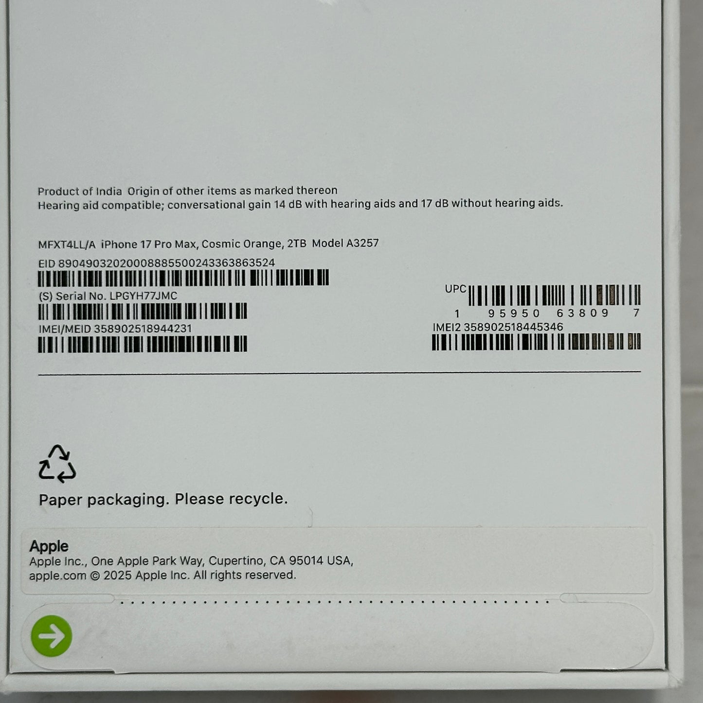 New Factory Unlocked Apple iPhone 17 Pro Max 2TB Cosmic Orange MFXT4LL/A