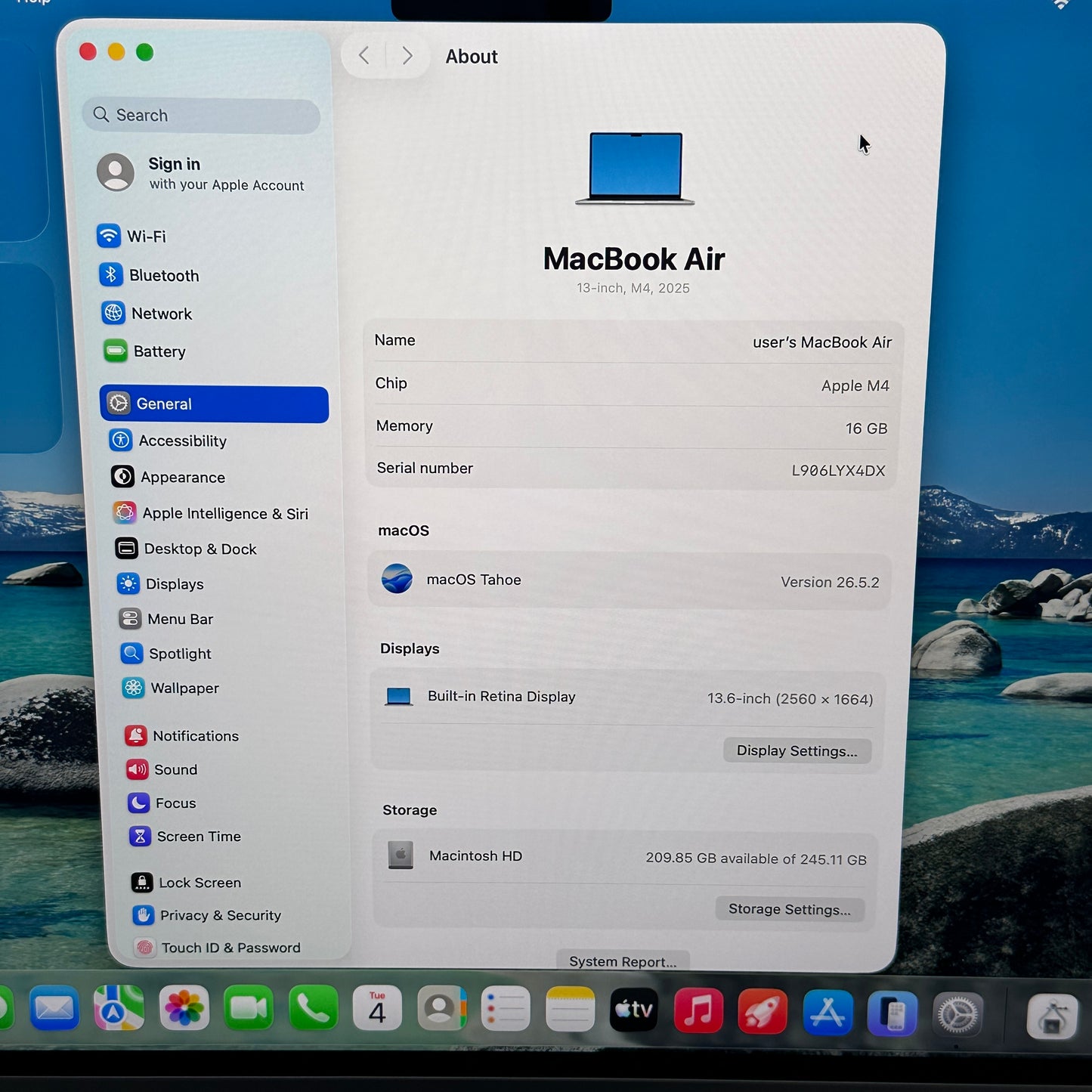 2025 Apple MacBook Air 13.6" M4 8C GPU 4.5GHz 16GB RAM 256GB SSD MW0W3LL/A