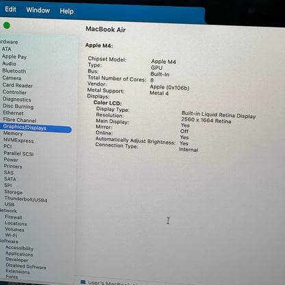 2025 Apple MacBook Air 13.6" M4 8C GPU 4.5GHz 16GB RAM 256GB SSD MW0W3LL/A