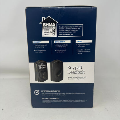 New Schlage BE365 V CAM 716 Steel Electronic Deadbolt Aged Bronze