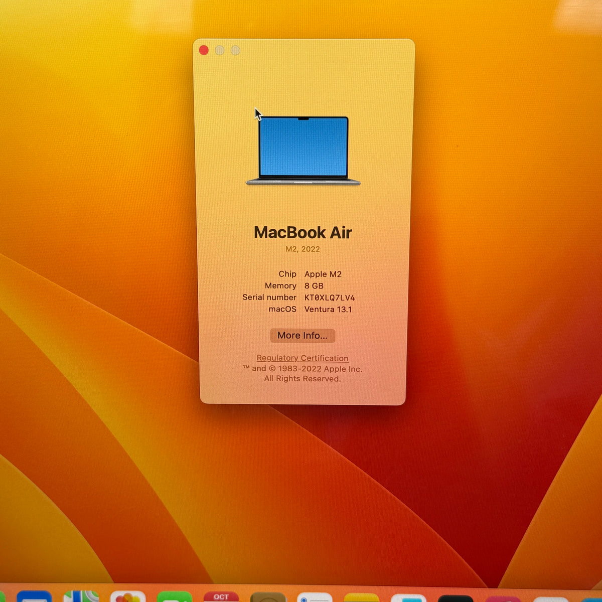 2022 Apple MacBook Air 13.6" M2 8C GPU 3.5GHz 8GB RAM 256GB SSD MLXW3LL/A