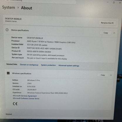 Minisforum EliteMini Series UM870 SLIM Ryzen 7 8745H 3.80GHz 32GB RAM 1TB SSD