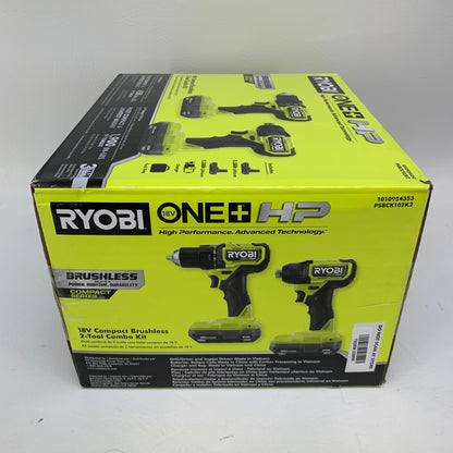 New Ryobi ONE+ HP 18V Compact Brushless  1/2 Drill Tool Combo Kit PSBCK102K2