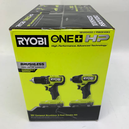 New Ryobi ONE+ HP 18V Compact Brushless  1/2 Drill Tool Combo Kit PSBCK102K2