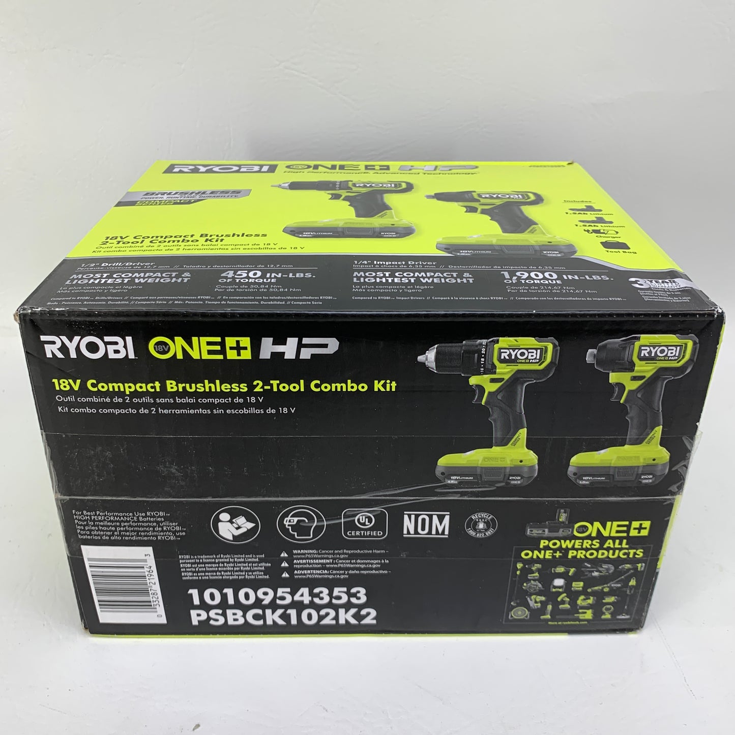 New Ryobi ONE+ HP 18V Compact Brushless  1/2 Drill Tool Combo Kit PSBCK102K2