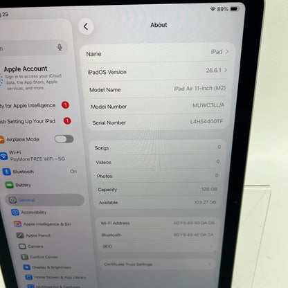 WiFi Only Apple iPad Air 11" M2 128GB Space Gray MUWC3LL/A
