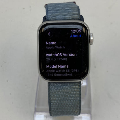GPS Only Apple Watch SE 2nd Gen 40MM Silver Aluminum Storm Blue Sport Loop 