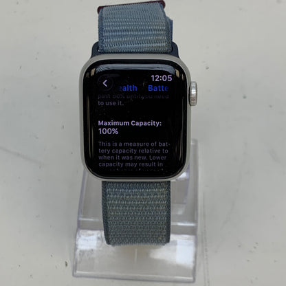 GPS Only Apple Watch SE 2nd Gen 40MM Silver Aluminum Storm Blue Sport Loop 
