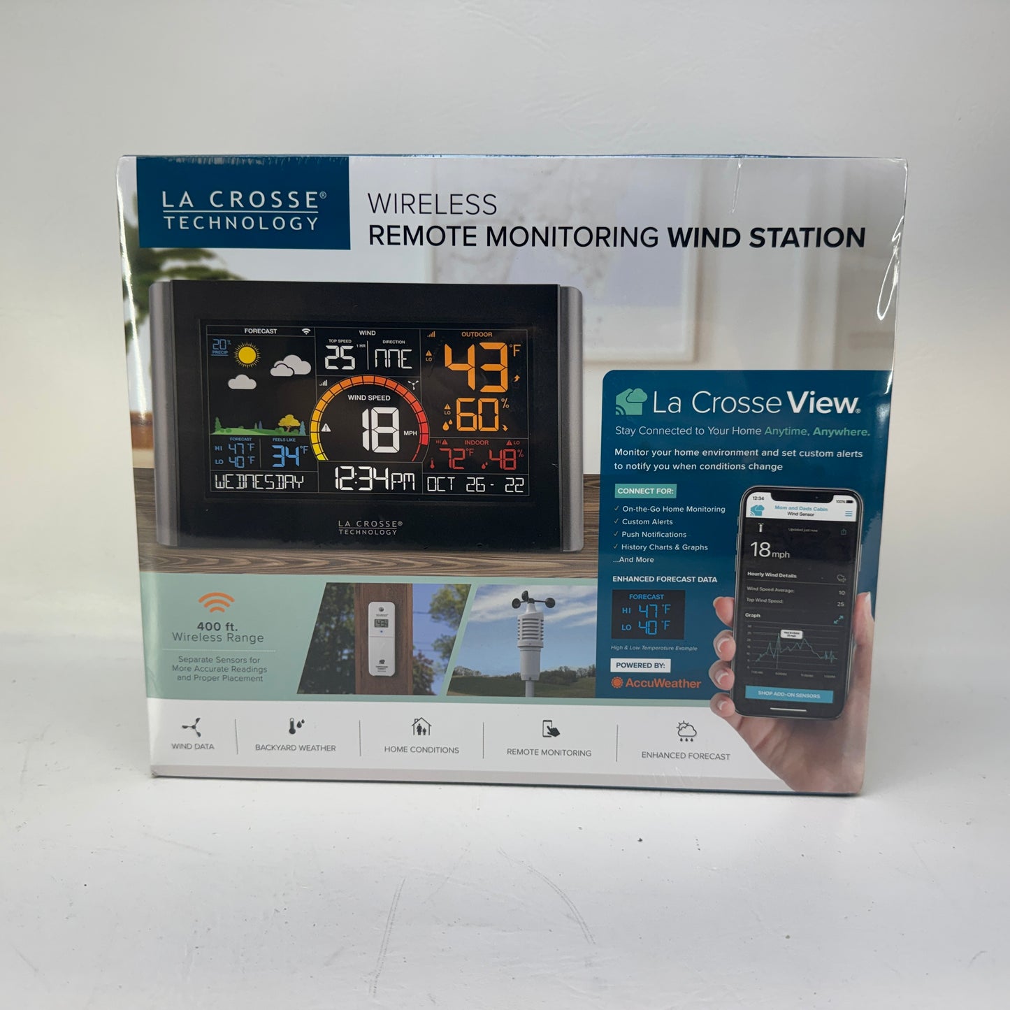 New La Crosse V21-WTH Wireless Wi-Fi Weather Station Color Forecast 1180033
