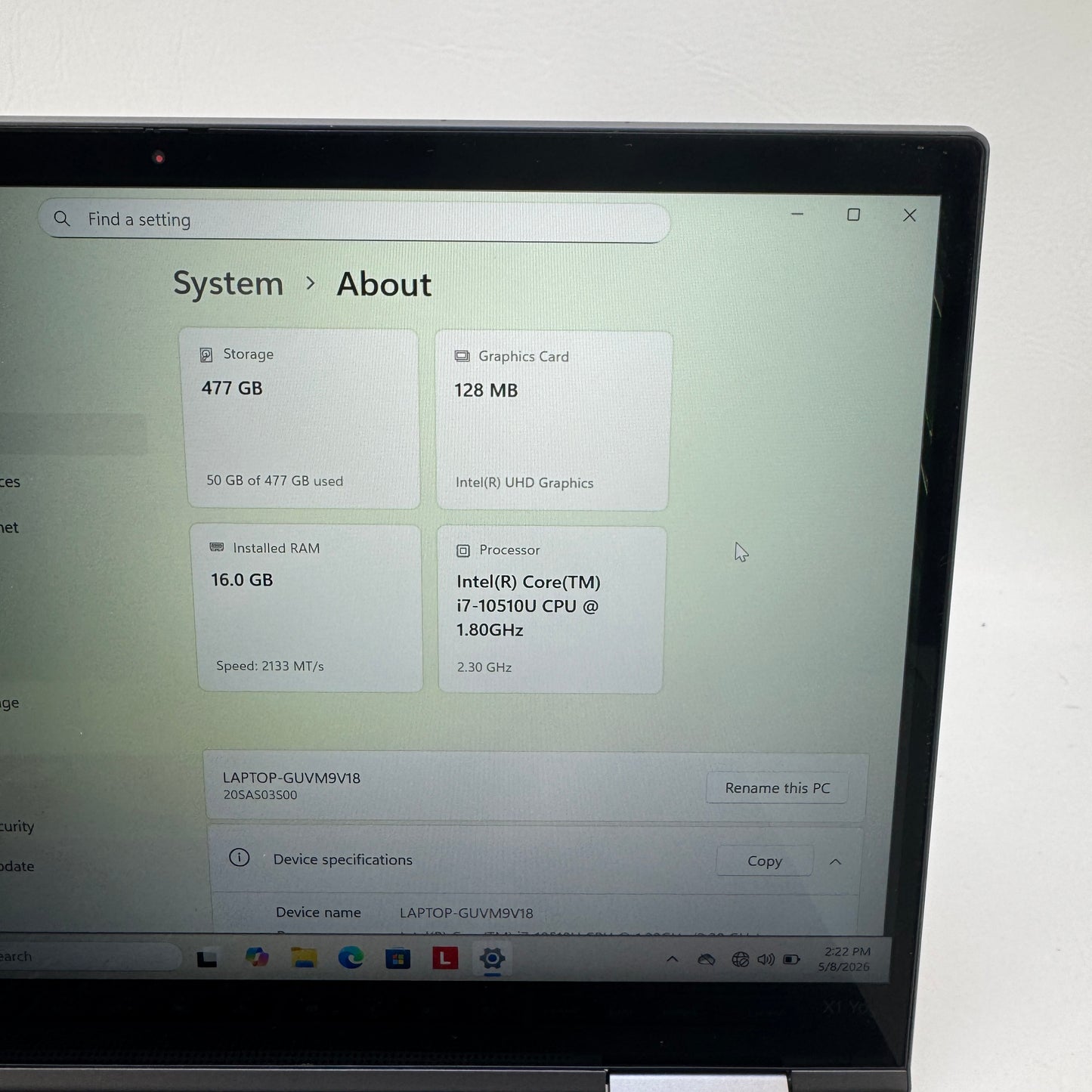 Lenovo ThinkPad X1 Yoga Gen 4 TP00110A 14" i7-10510U 1.8GHz 16GB RAM 512GB SSD
