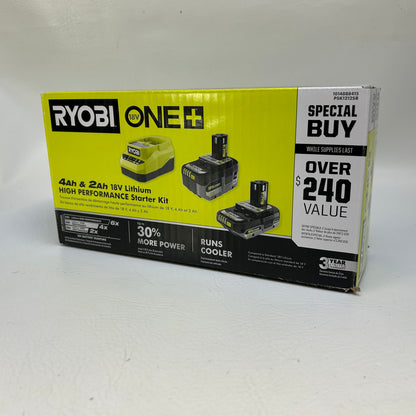 New Ryobi ONE+ 18V Lithium High Performance Starter Kit 4Ah 2Ah Battery Charger