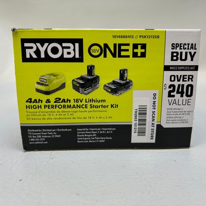 New Ryobi ONE+ 18V Lithium High Performance Starter Kit 4Ah 2Ah Battery Charger