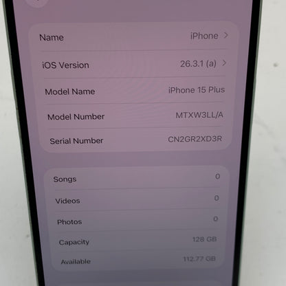 Factory Unlocked Apple iPhone 15 Plus 128GB Green MTXW3LL/A