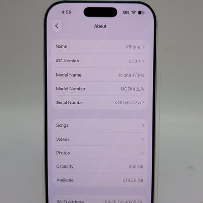 Factory Unlocked Apple iPhone 17 Pro 256GB Silver MG7K4LL/A