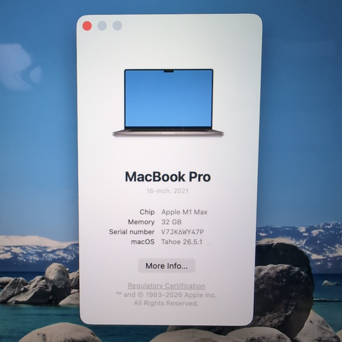 2021 Apple MacBook Pro 16" M1 Max 32C GPU 3.2GHz 32GB RAM 2TB SSD A2485