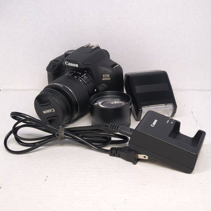 Canon EOS 4000D 18.0MP DSLR Camera Black w/ EF-S 18-55mm III Lens & Flash Kit