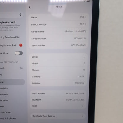 WiFi Only Apple iPad Air 11" M3 128GB Blue MC9X4LL/A