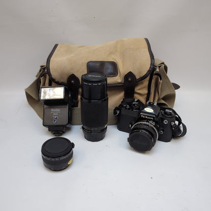 Nikon FE 35mm Film Camera Black w/ Nikkor 50mm f/1.8 Lens 